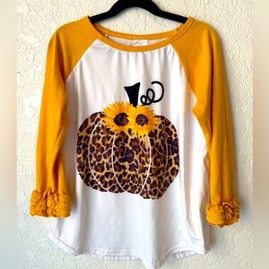 Fall Pumpkin 3/4 Ruffle Sleeve Top
